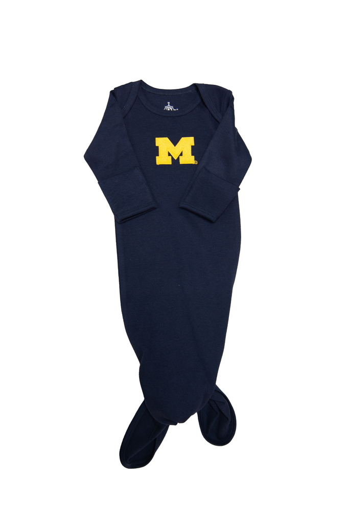 Creative Knitwear Boys Girls Unisex Knotted Gown University of Michigan Wolverines 100% Cotton The Plaid Giraffe Childrens Boutique