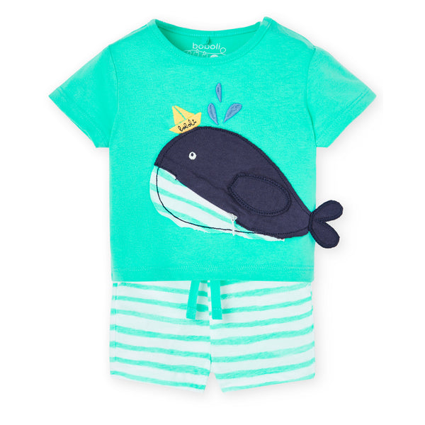 Boboli Boys Shirt Shorts Whale Stripes 100% Cotton The Plaid Giraffe Childrens Boutique