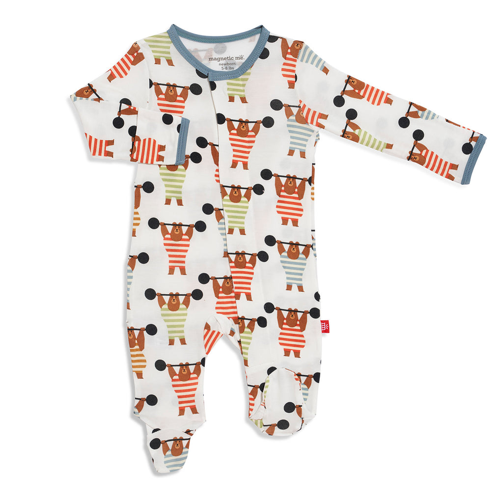 Magnetic Me Boys Infants Footie Sleepwear Sleeper Nightwear Bear Weightlifting The Plaid Giraffe Childrens Boutique