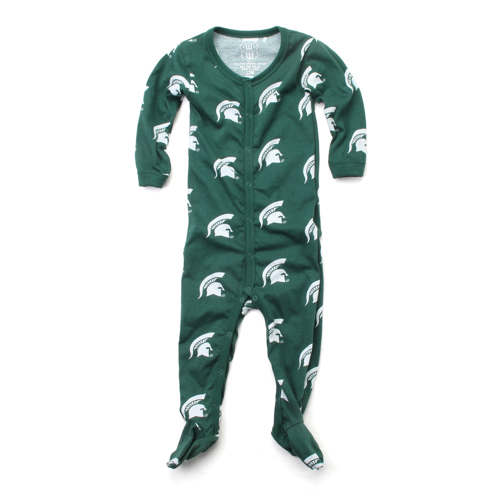 Wes & Willy Boys Infants Footie Sleeper Sleepwear Nightwear Michigan State University Spartans The Plaid Giraffe Childrens Boutique