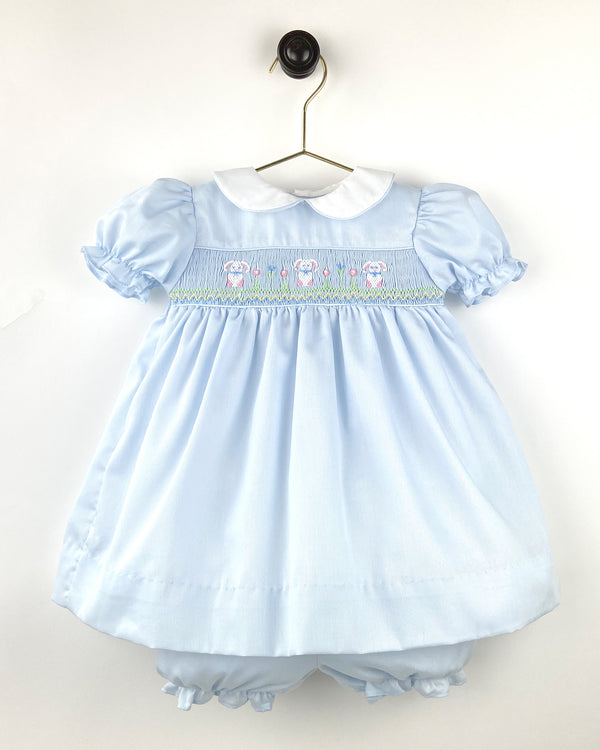 2 Piece Girls Smocked Yoke Bunny Dress