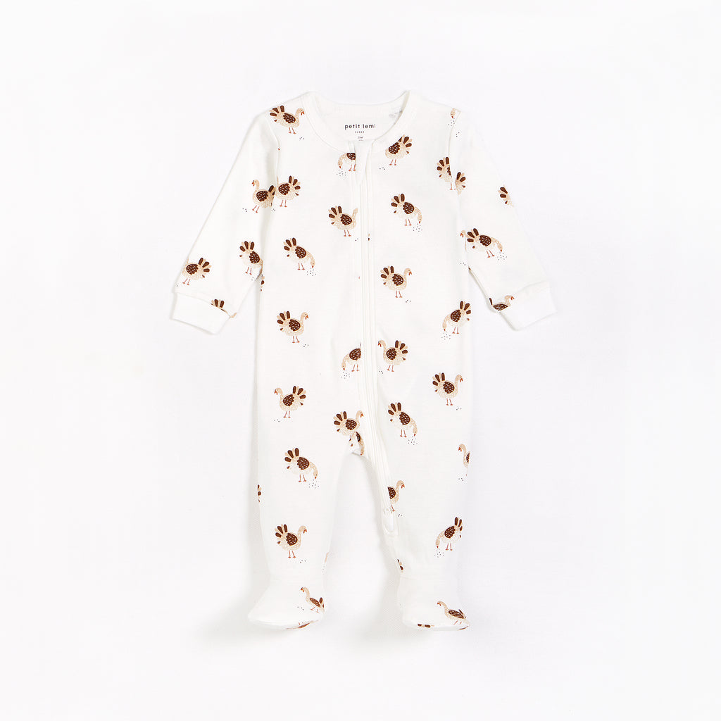 Petit Lem Girls Boys Unisex Infants Footie Sleeper Sleepwear Nightwear Turkey Thanksgiving Holiday 100% Organic Cotton The Plaid Giraffe Childrens Boutique