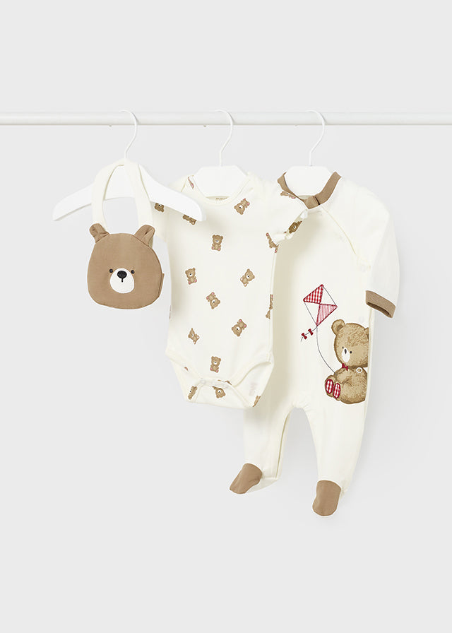 Mayoral Boys Infants Onesie Bib Teddy Bear 100% Cotton The Plaid Giraffe Childrens Boutique