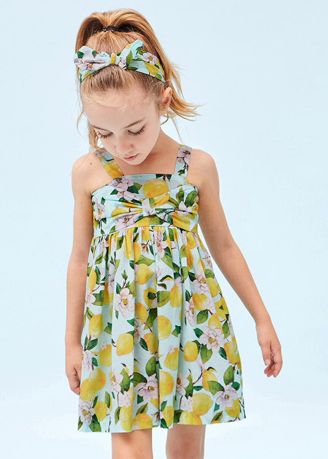 Mayoral Girls Kids Juniors Dress Flowers Floral Lemons Fruit Food 100% Cotton The Plaid Giraffe Childrens Boutique