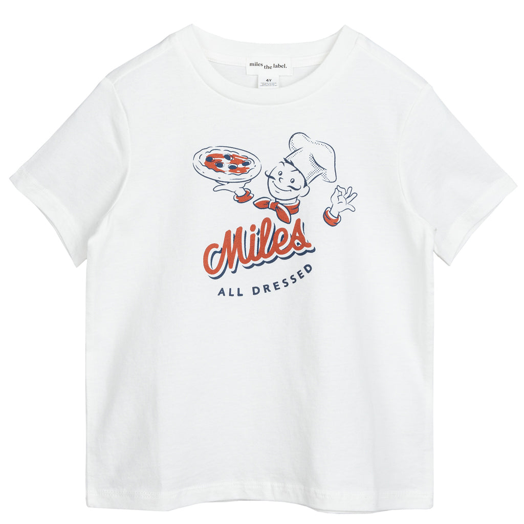 Miles Boys Toddlers Kids Juniors T-Shirt Pizza 100% Organic Cotton The Plaid Giraffe Childrens Boutique
