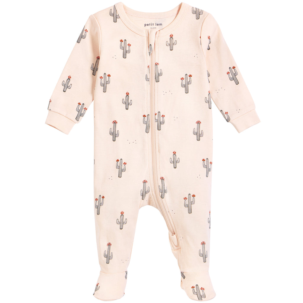 Petit Lem Girls Infants Footie Sleepwear Nightwear Organic Cotton Cactus The Plaid Giraffe Childrens Boutique