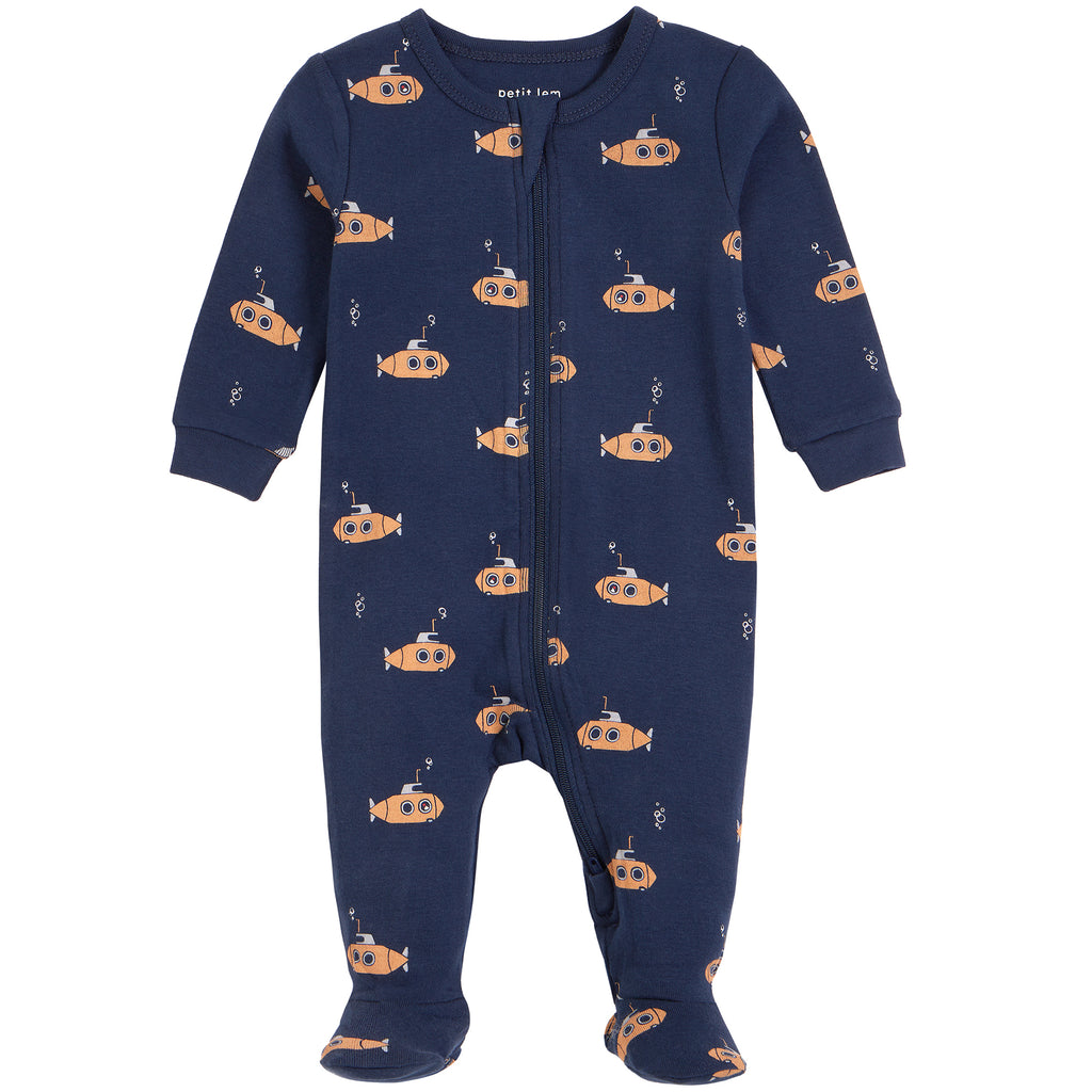 Petit Lem Boys Infants Footie Sleeper Sleepwear Nightwear Submarines Pond 100% Organic Cotton The Plaid Giraffe Childrens Boutique