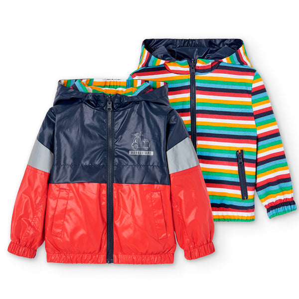 Boboli Boys Infant Toddlers Jacket Reversible Stripes Hoodie The Plaid Giraffe Childrens Boutique