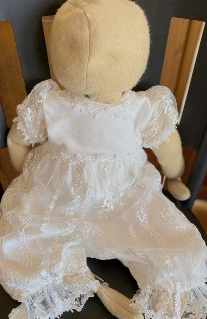 Macis Design Girls Infants Romper Christening Lace Overlay Lace Appliques Headband The Plaid Giraffe Childrens Boutique