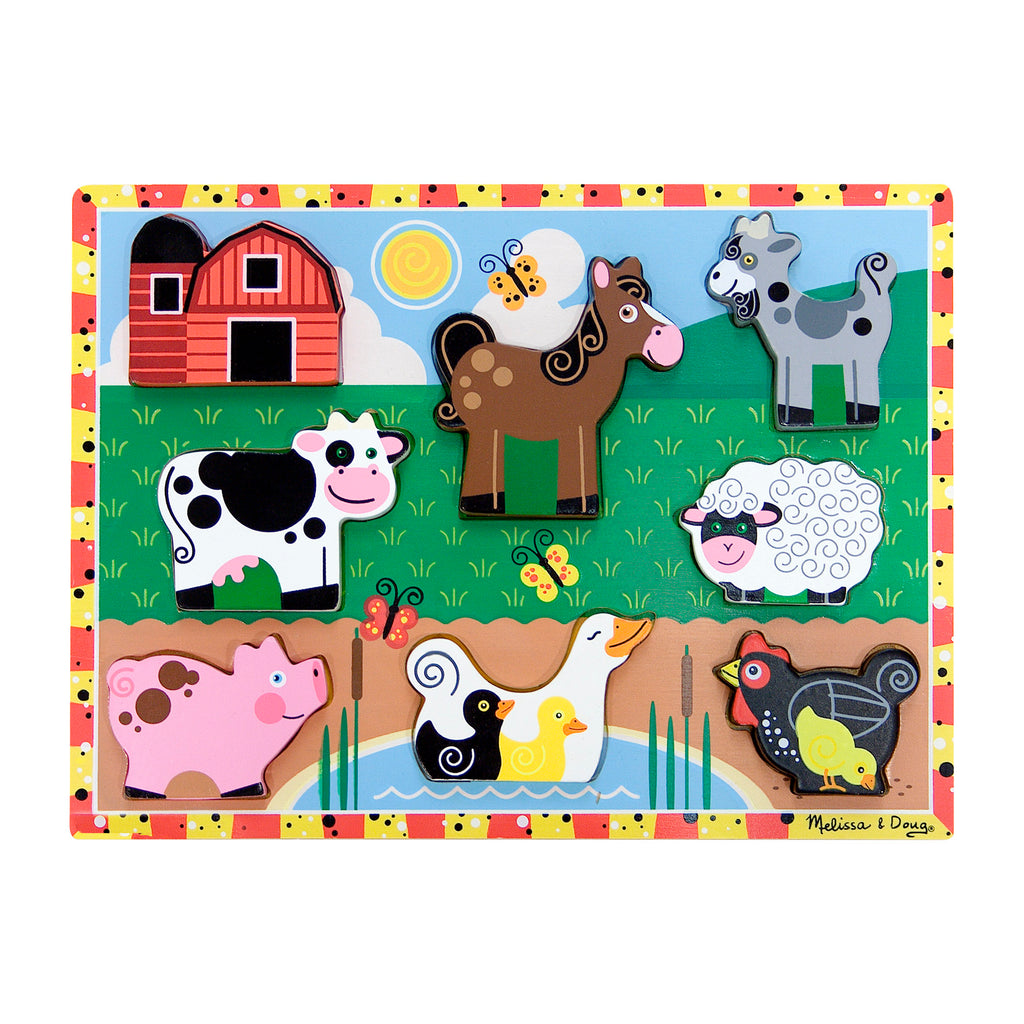 Melissa & Doug Girls Boys Infants Toddlers Kids Learning Toys Puzzle Farm Animals Sheep Cow Horse Duck Pig Chickens Chunky The Plaid Giraffe Childrens Boutique