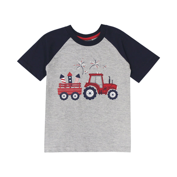 CR Sports Boys Toddlers Kids Juniors 100% Cotton Tractor Fireworks Fourth Of July The Plaid Giraffe Childrens Boutique