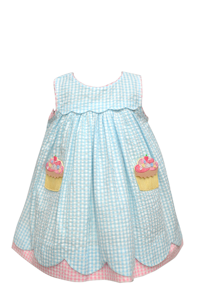 Cotton Kids Girls Toddlers Kids Juniors Dress Birthday Cupcakes Gingham Special Occasion 100% Cotton The Plaid Giraffe Childrens Boutique