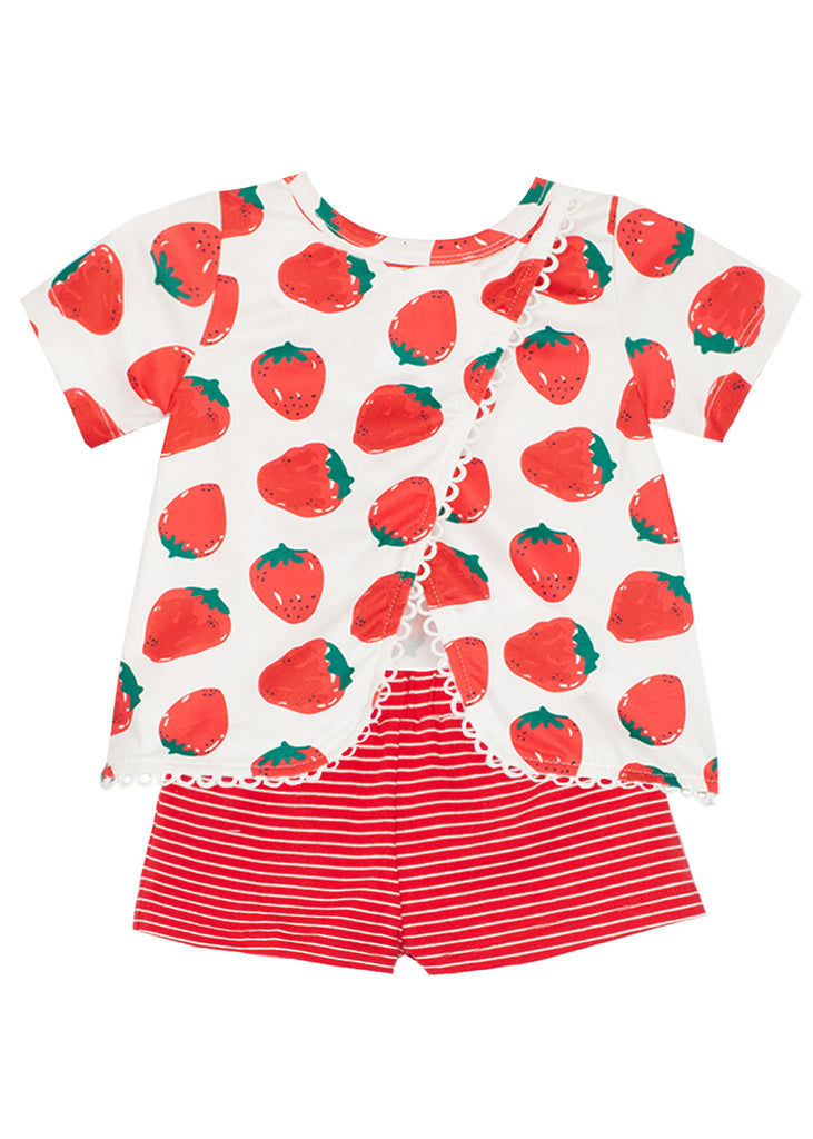 Fashionable Kid Girl Polka Dot T-shirt Suspender Shorts 2-piece Set