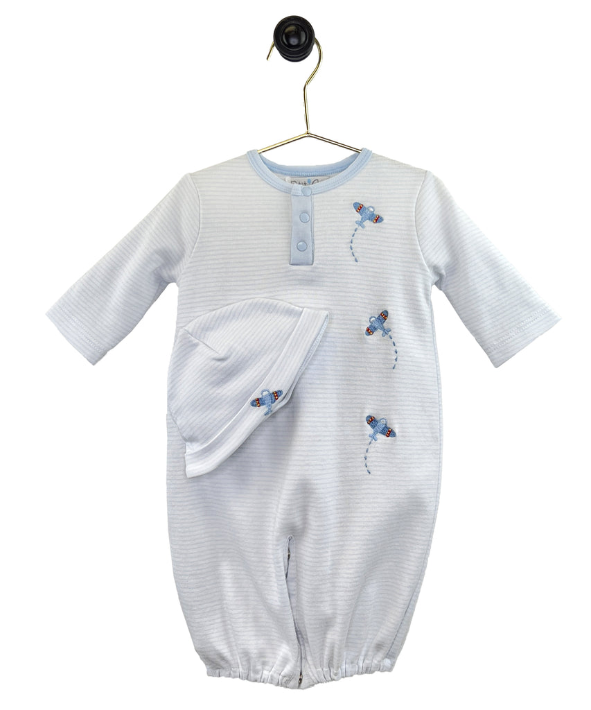 Petit Ami Boys Infants Gown Footie Convertible Hat Sleeper Sleepwear Nightwear Airplanes The Plaid Giraffe Childrens Boutique