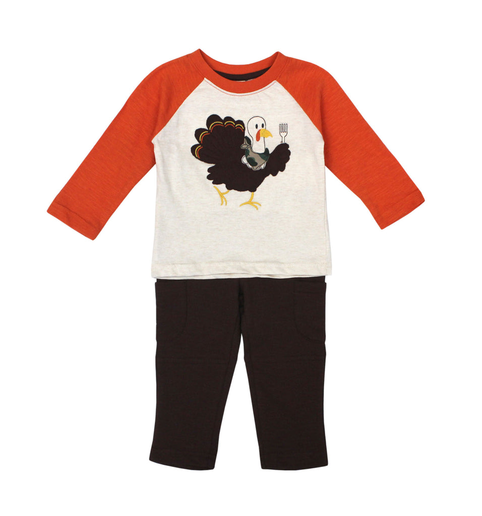 Minibama Boys Infants Shirt Top Pants 100% Cotton Turkey Thanksgiving Holiday The Plaid Giraffe Childrens Boutique