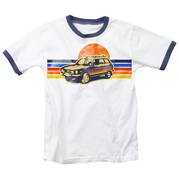Wes & Willy Boys Toddlers Kids Juniors T-Shirt Cars Beach Sunset 100% Organic Cotton The Plaid Giraffe Childrens Boutique