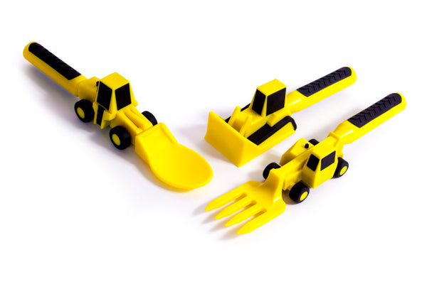 Constructive Eating Utensils Construction Equipment Plates Spoon Fork Pusher The Plaid Giraffe Childrens Boutique