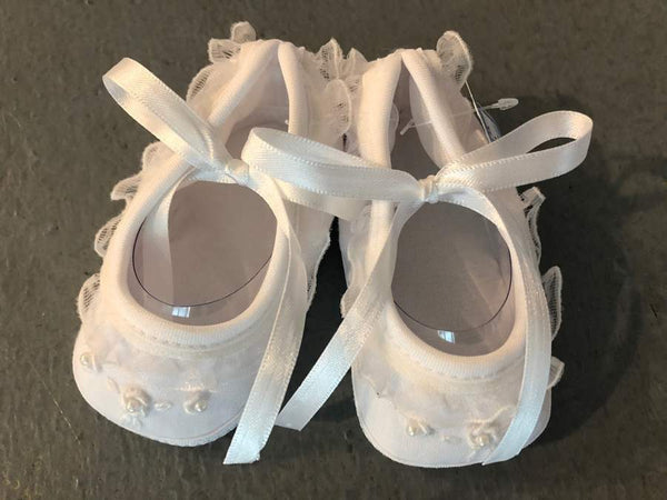 Will'Beth Girls Infants Christening Shoes White Lace Pearls Satin The Plaid Giraffe Childrens Boutique