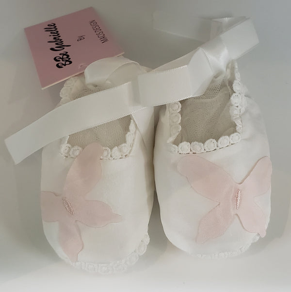 Macis Design Girls Infants Booties Butterfly Appliques  Christening Lace Overlay Lace Appliques The Plaid Giraffe Childrens Boutique