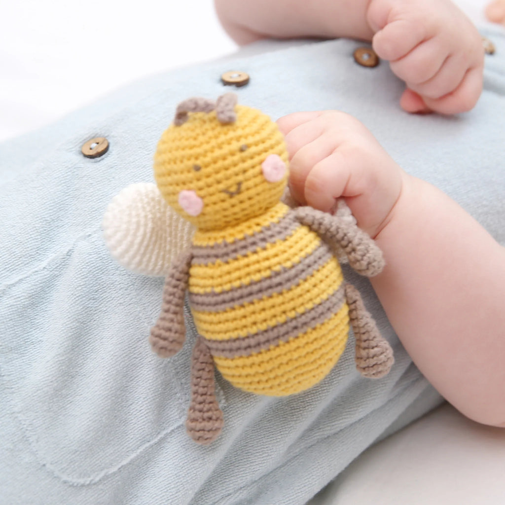 Albetta Creation Ltd - EFL Sales Boys Girls Infants Rattle Crochet Bees 100% Cotton The Plaid Giraffe Childrens Boutique