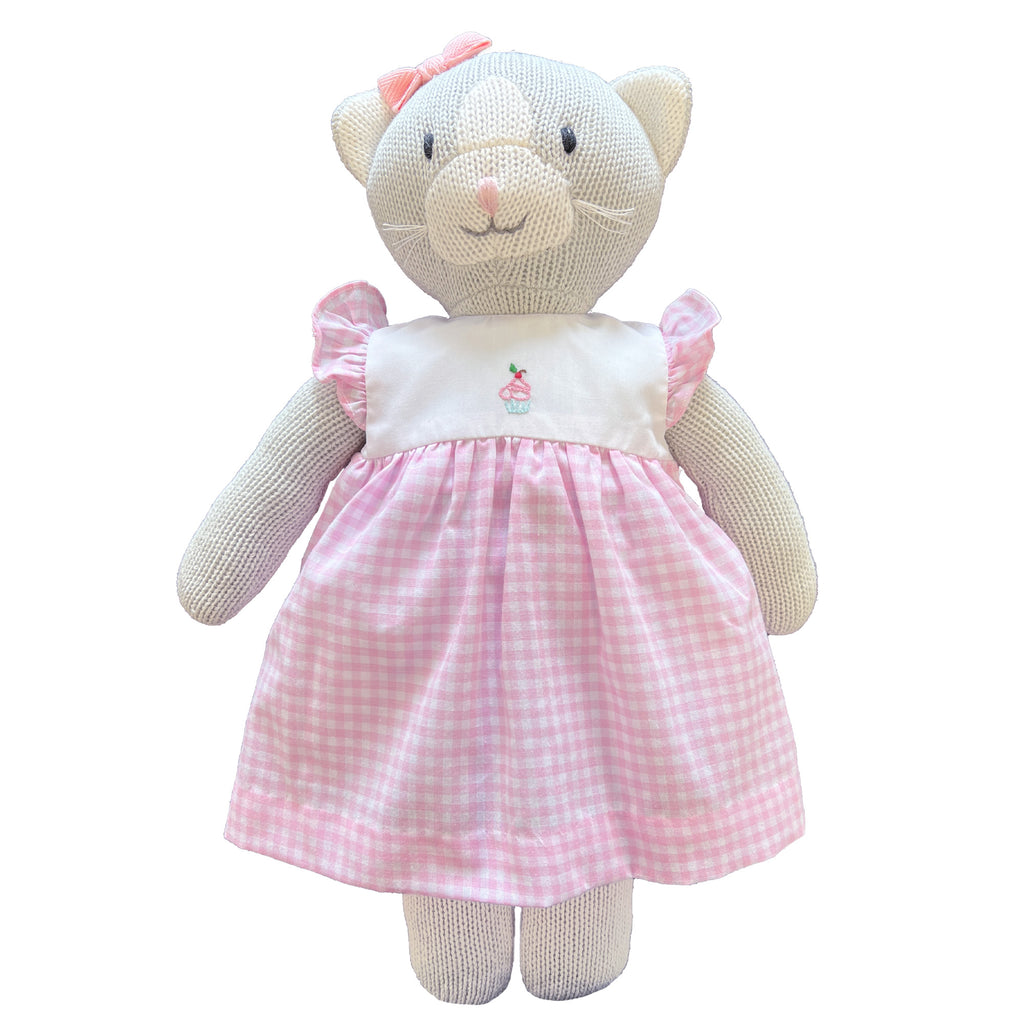 Doll Cat w/Gingham Cupcake Dress