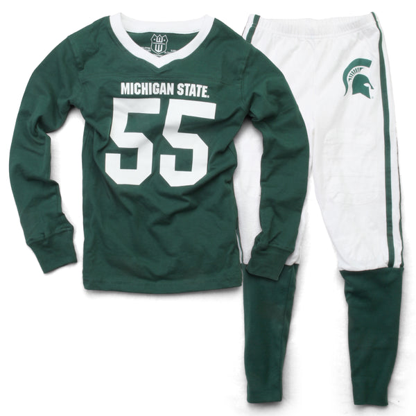 Wes & Willy Boys Toddlers Kids Juniors Pajamas Michigan State Sports Football The Plaid Giraffe Childrens Boutique
