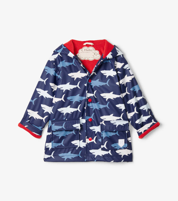 Hatley Boys Toddlers Kids Juniors Raincoat Sharks Color Changing The Plaid Giraffe Childrens Boutique