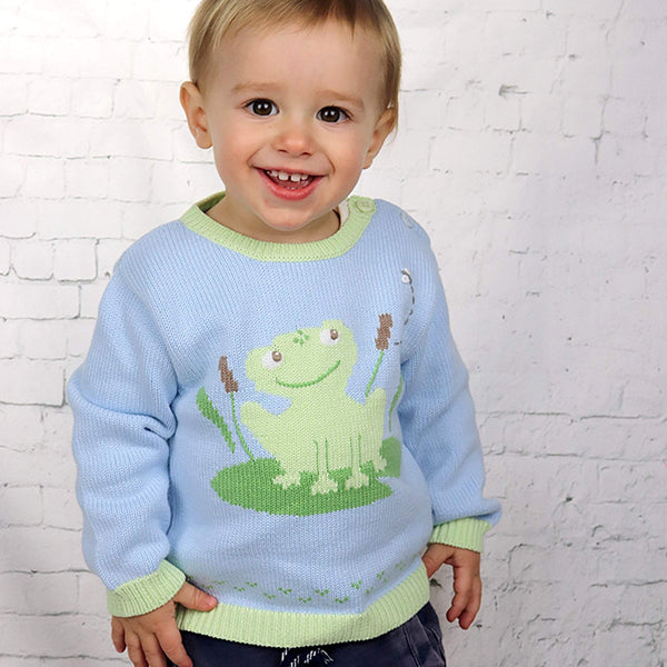 Zubels Boys Infants Toddlers Sweater Frogs The Plaid Giraffe Childrens Boutique